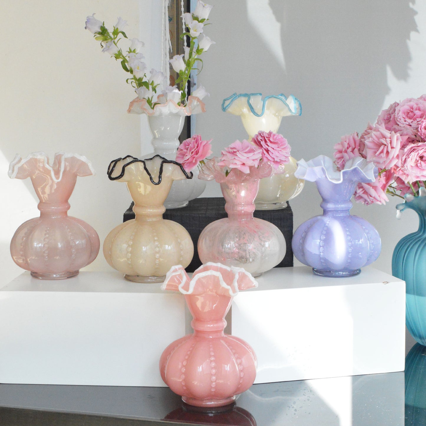 Xinke Middle Ancient Fenton Style Pink Gradient Retro French Style Pumpkin Glass Vase Home Flower-arranging Soft Decoration