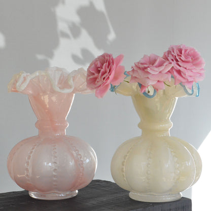 Xinke Middle Ancient Fenton Style Pink Gradient Retro French Style Pumpkin Glass Vase Home Flower-arranging Soft Decoration