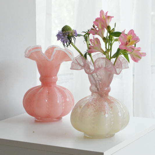 Xinke Middle Ancient Fenton Style Pink Gradient Retro French Style Pumpkin Glass Vase Home Flower-arranging Soft Decoration